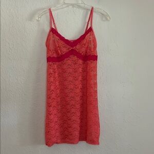 George Lace Slip Dress Womens Size L Coral Fuchsia Sheer Intimate Y2K Babydoll